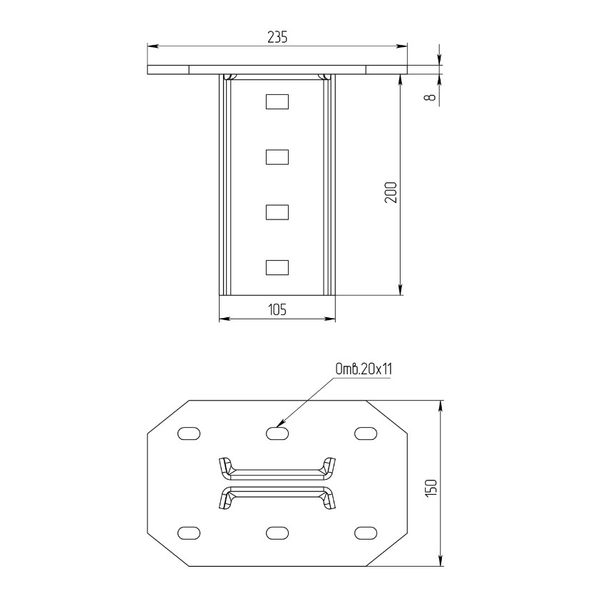 Крепление к потолку болтовое I-профиля 64x120 горячий цинк - рисунок 2