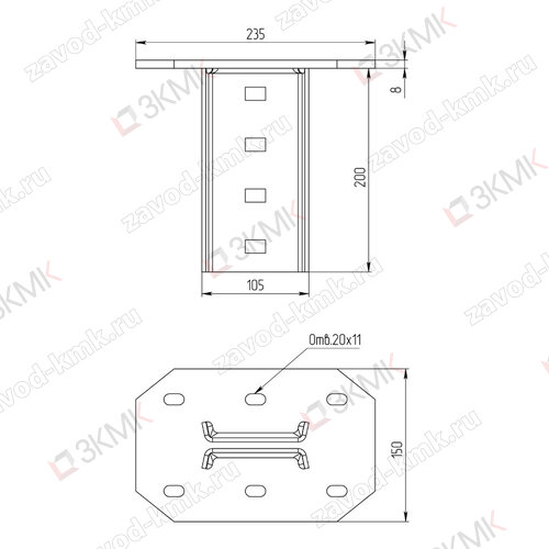 Крепление к потолку болтовое I-профиля 64x120 горячий цинк - рисунок 2