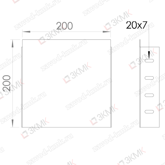 Чертеж заглушки лотка 200х200