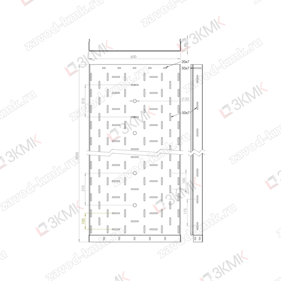 Чертеж лотка перфорированного 600x80