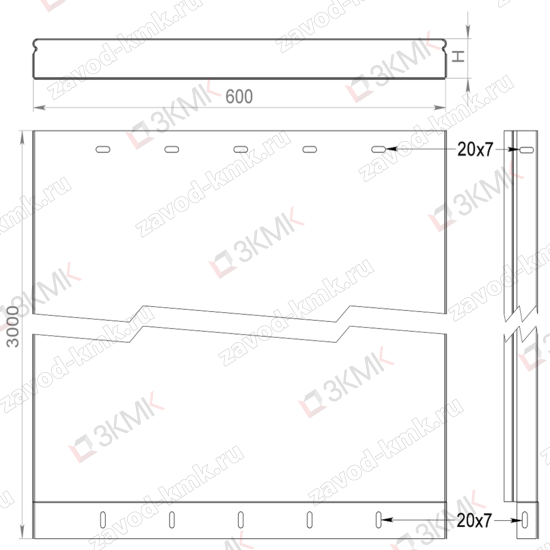 Чертеж короба прямого СП 600х50