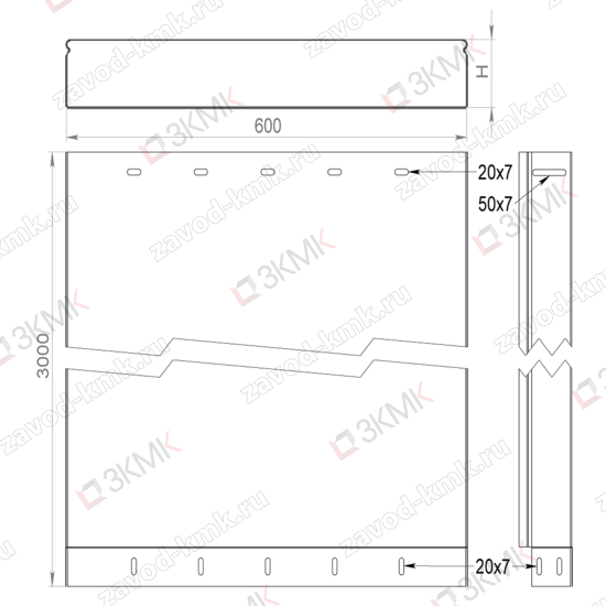 Чертеж короба прямого СП 600х80