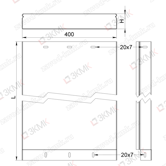 Чертеж короба прямого СП 400х65