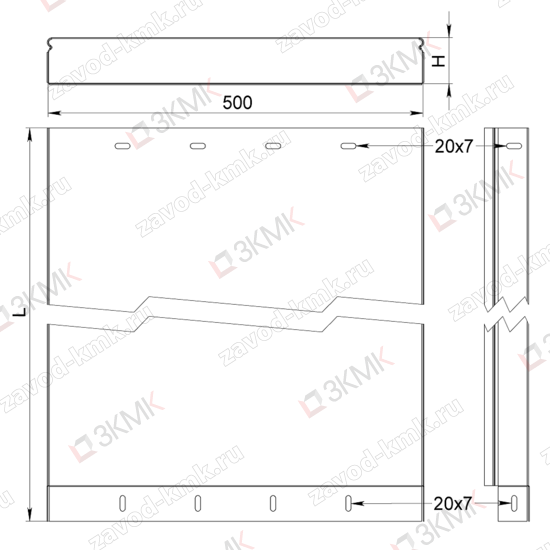 Чертеж короба прямого СП 500х60