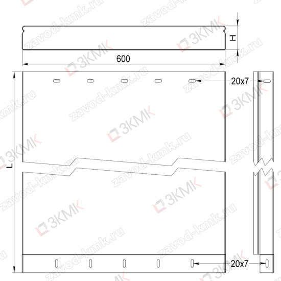 Чертеж короба прямого СП 600х60