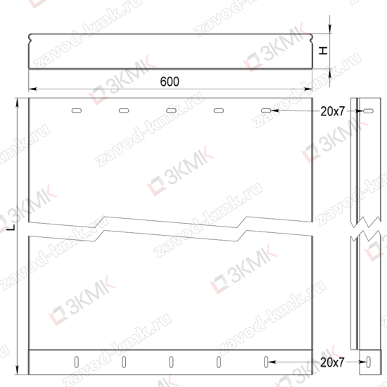 Чертеж короба прямого СП 600х65