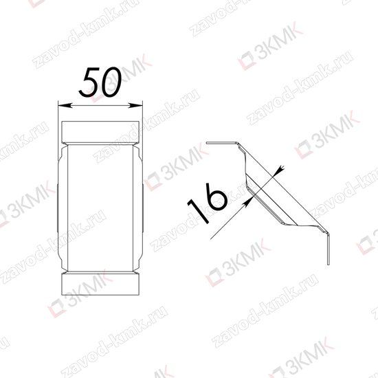 Крышка угла KUVN90.50x50 чертёж