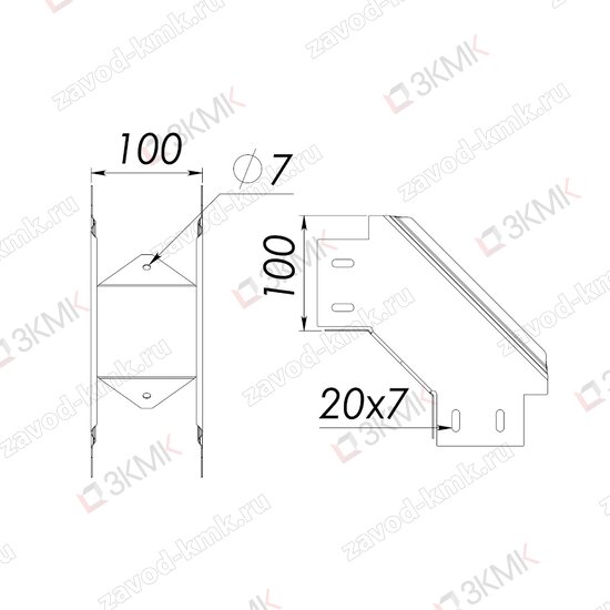 Угол UVN90-100x100 чертёж