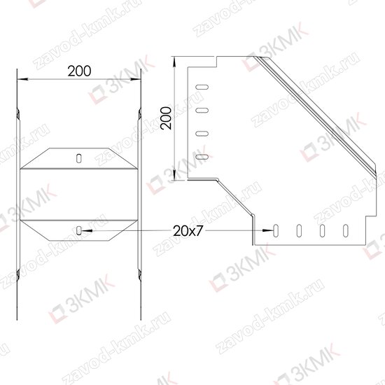 Угол UVN90-200x200 чертёж