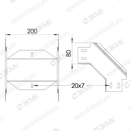 Угол UVN90-200x80 чертёж