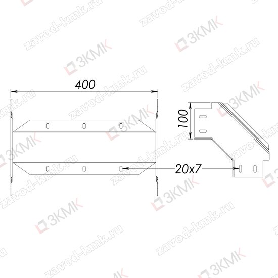 Угол UVN90-400x100 чертёж