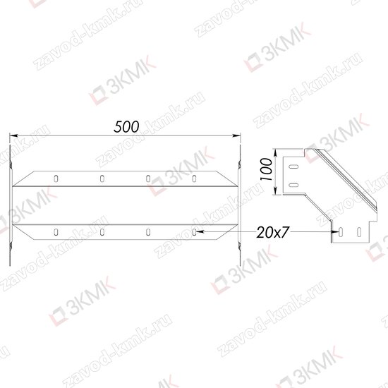 Угол UVN90-500x100 чертёж