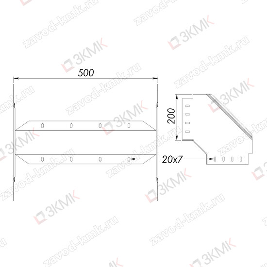 Угол UVN90-500x200 чертёж