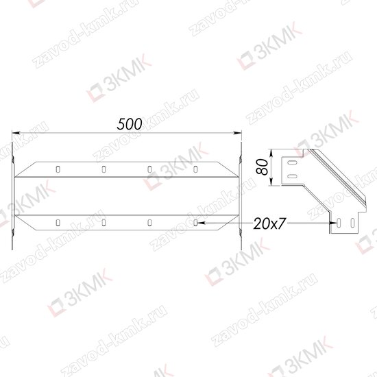 Угол UVN90-500x80 чертёж