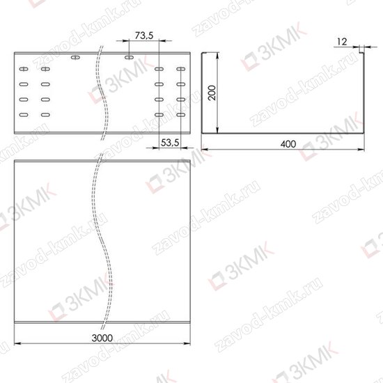 Чертёж неперфорированного лотка тяжёлой серии LGT 400x200 3000