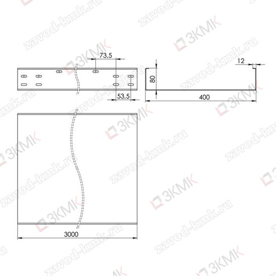 Чертёж неперфорированного лотка тяжёлой серии LGT 400x80 3000