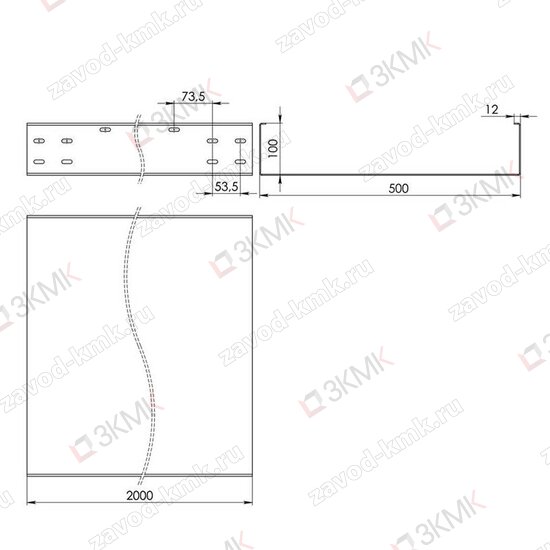 Чертёж неперфорированного лотка тяжёлой серии LGT 500x100 2000