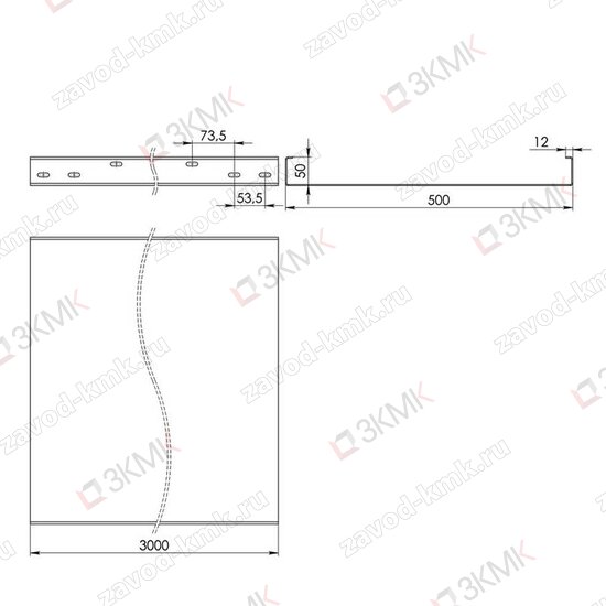 Чертёж неперфорированного лотка тяжёлой серии LGT 500x50 3000