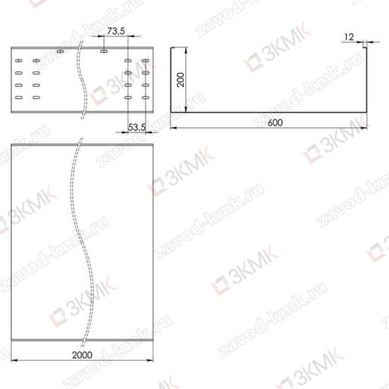 Чертёж неперфорированного лотка тяжёлой серии LGT 600x200 2000