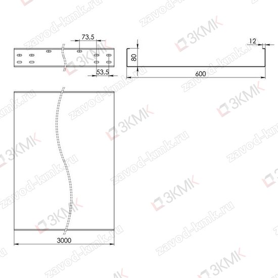 Чертёж неперфорированного лотка тяжёлой серии LGT 600x80 3000