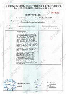 Сертификат соответствия ТУ 27.33.13-001-04958728-2016 (N РОСС RU.НВ61.Н30291, приложение 2)