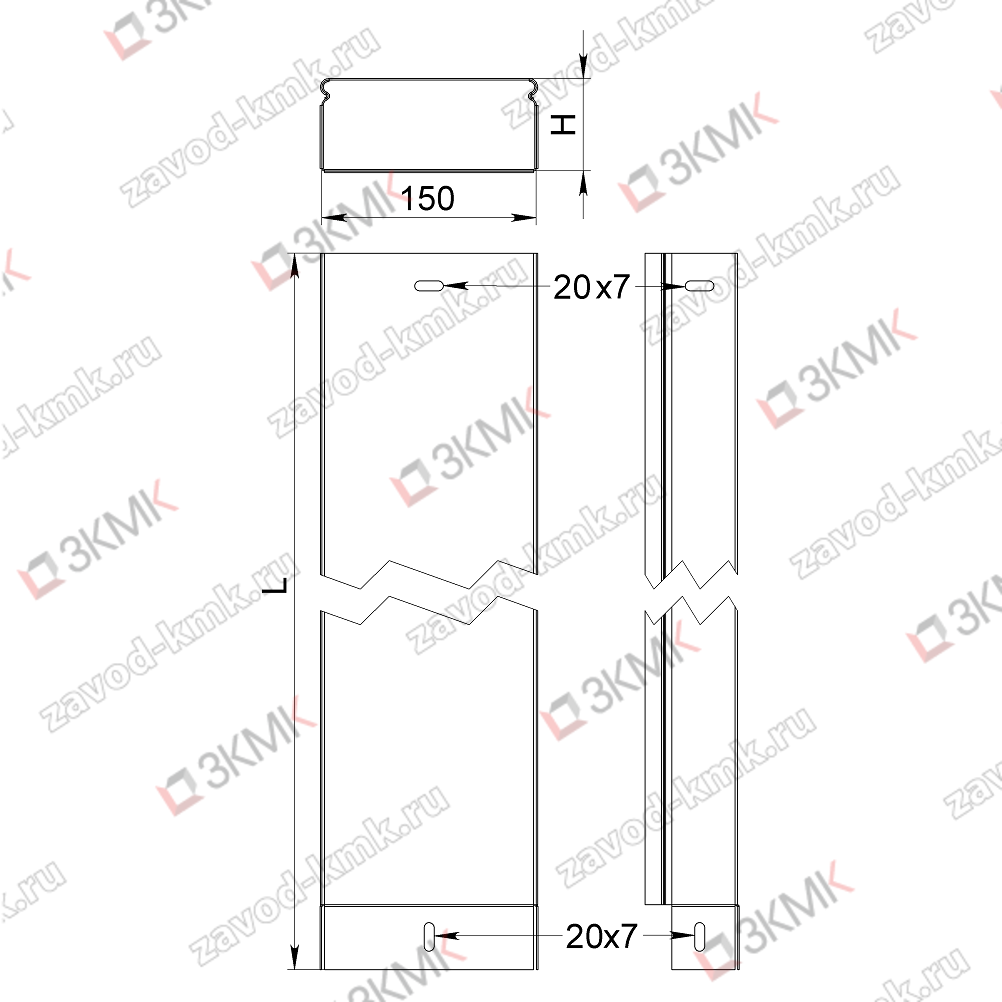 Глухой кабельный короб, чертёж